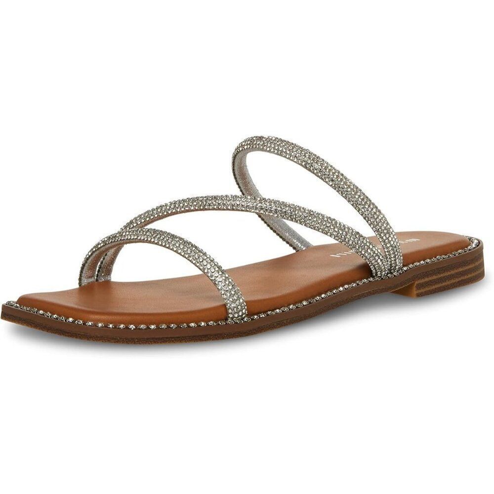 Madden Girl Silver Rhinestone Strappy Brown Footbed Sandal
